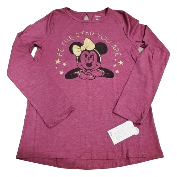 Disney Minnie Mouse Girls 12 Purple Graphic Print Crew Neck Long Sleeve Shirt - Picture 1 of 7